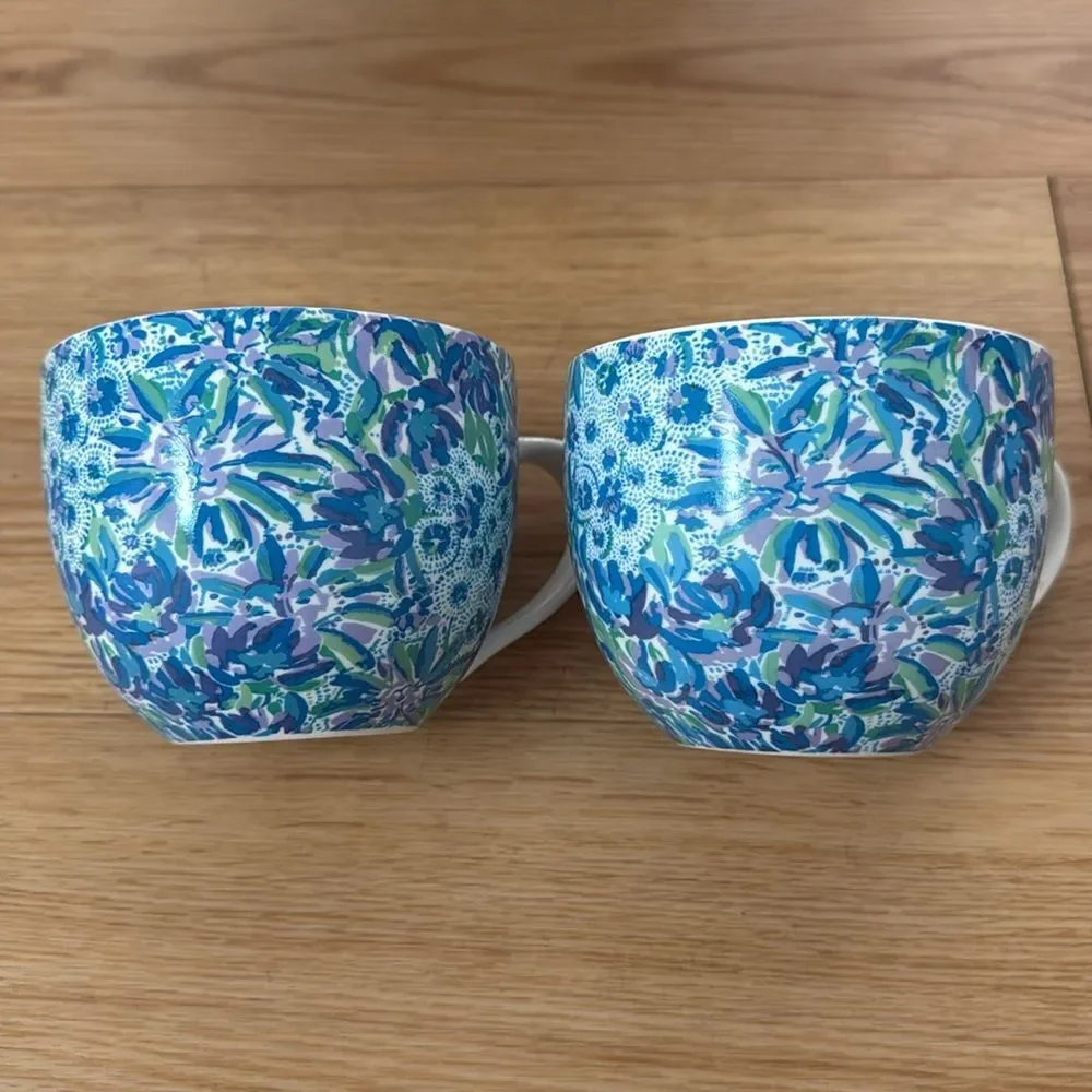 Lily Pulitzer Coffee Tea Cup Mug Blue Floral High Maintenance Kitty Cat Print 4